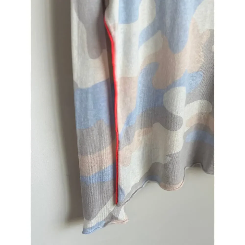 Lisa Todd Summer Camo Printed Pop Split Neck Linen Pullover Sweater Multi Small